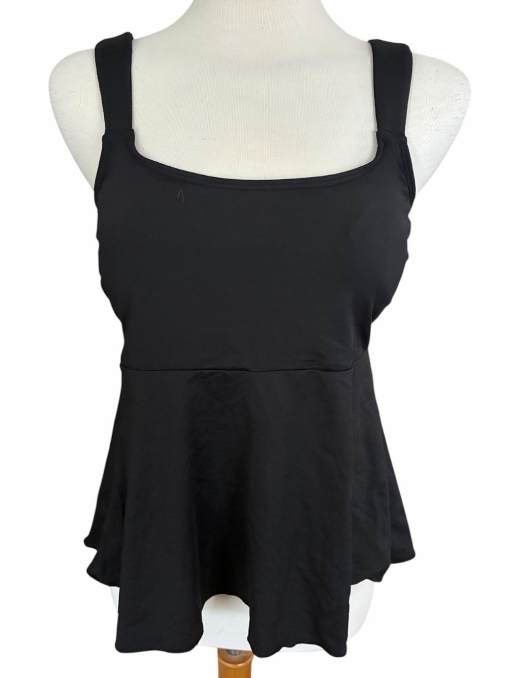 NEW Lands' End Black Square Neck Peplum Tankini Top Bathing Suit Women's Medium